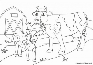 Cows Scene Colouring Page