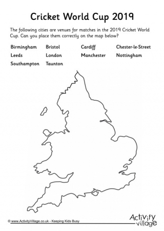Cricket World Cup 2019 Locations Worksheet