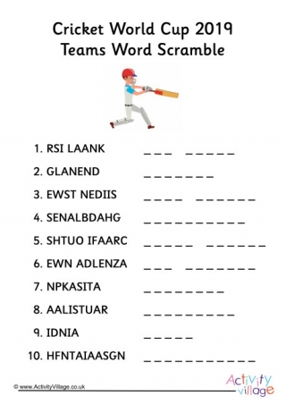 Cricket World Cup 2019 Teams Word Scramble