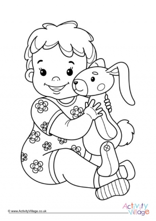 Cuddling Rabbit Colouring Page