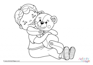 Cuddling Teddy Colouring Page