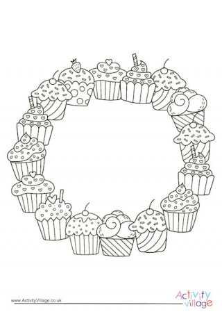 Cupcake Border Colouring Page