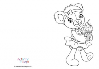 Cupcake Teddy Bear Colouring Card