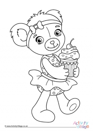 Cupcake Teddy Bear Colouring Page