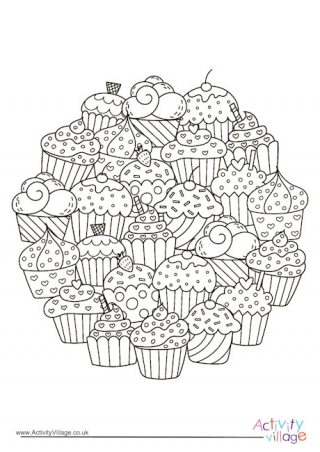 Cupcakes Circle Colouring Page