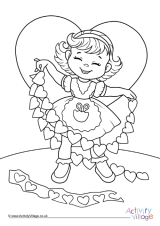 Cutting A Heart Garland Colouring Page
