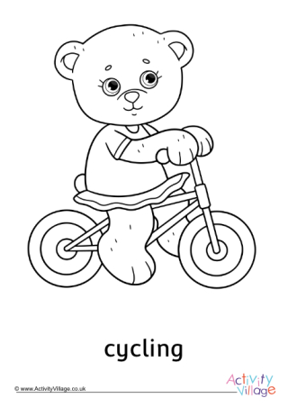 Cycling Teddy Bear Colouring Page