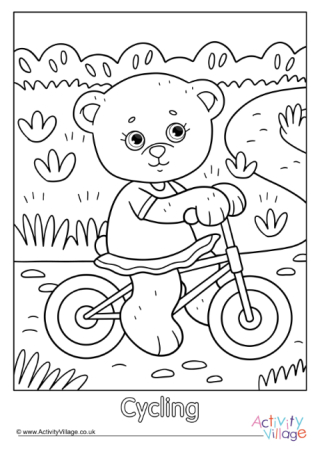 Cycling Teddy Bear Colouring Page 2