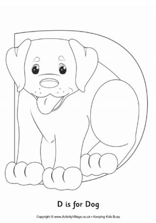D is for Dog Colouring Page