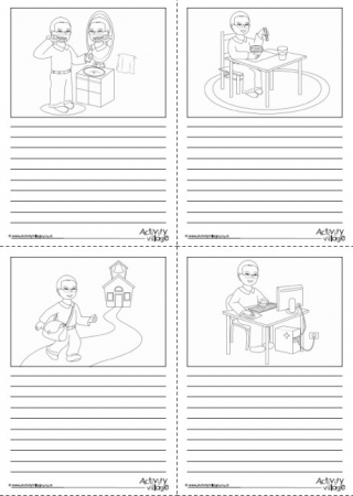 Daily Routine Story Paper - Lined - Black and White