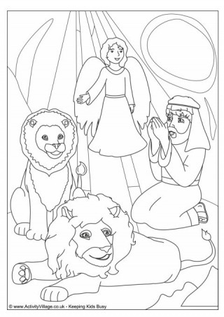 Daniel in the Lions' Den Colouring Page