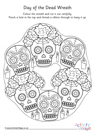 Day of the Dead Wreath Colouring Page