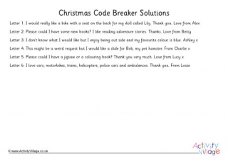 Dear Santa Code Breaker Solutions