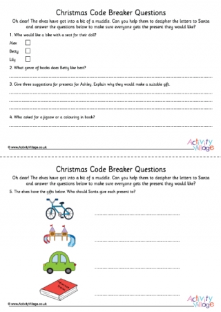 Dear Santa Code Breaker Comprehension Questions