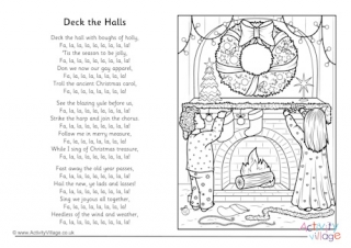Deck The Halls Christmas Carol Colouring Page