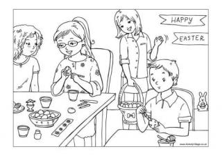 Decorating Easter Eggs Colouring Page