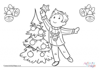 Decorating The Christmas Tree Colouring Page 