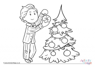 Decorating the Christmas Tree Colouring Page 2