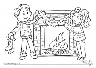 Decorating the Fireplace Colouring Page 