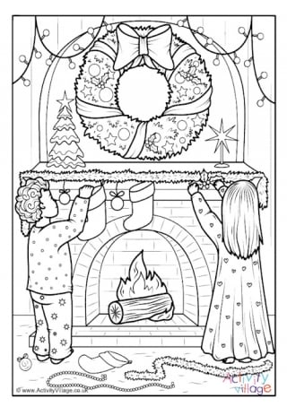Decorating the Mantelpiece Colouring Page