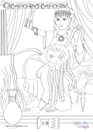 Delilah Cutting Samson's Hair Colouring Page