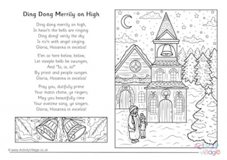 Ding Dong Merrily On High Christmas Carol Colouring Page