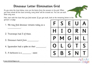 Dinosaur Letter Elimination Grid