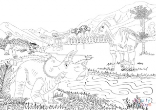 Dinosaur Scene Colouring Page 4