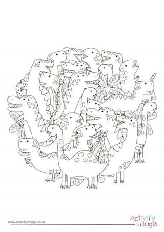 Dinosaurs Circle Colouring Page