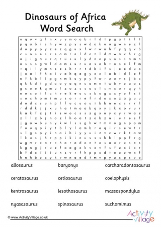 Dinosaurs Of Africa Word Search