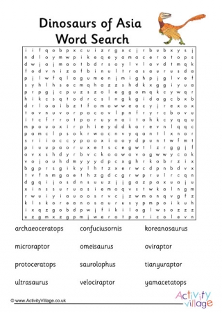 Dinosaurs Of Asia Word Search