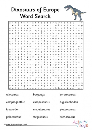 Dinosaurs Of Europe Word Search