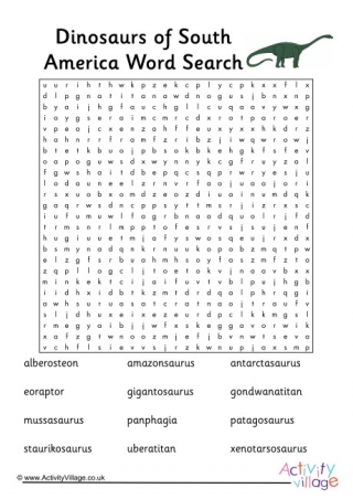 Dinosaurs Of South America Word Search