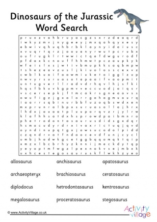 Dinosaurs Of The Jurassic Word Search