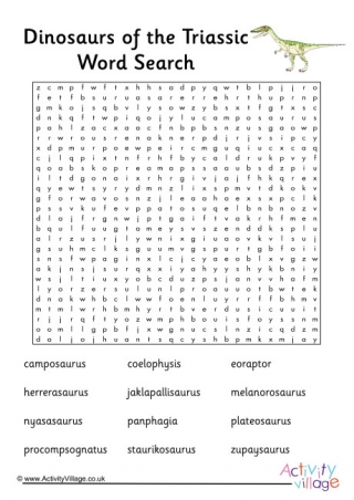 Dinosaurs Of The Triassic Word Search