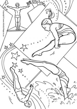 Diving Collage Colouring Page