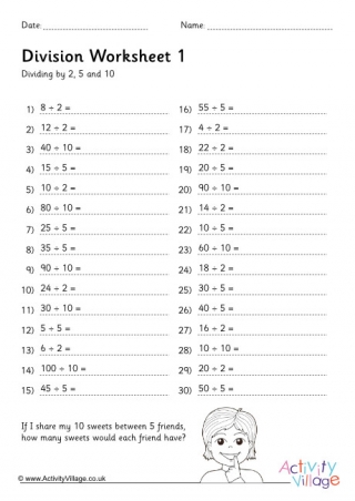 Division Drill Worksheet Stage 1