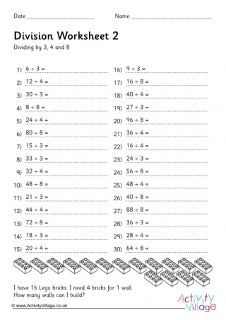 Division Drill Worksheet Stage 2