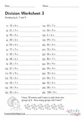 Division Drill Worksheet Stage 3
