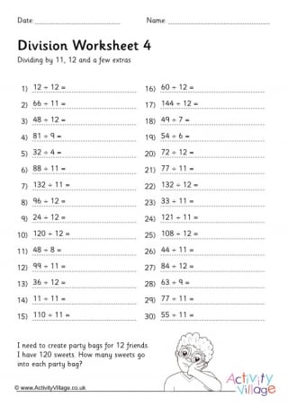 Division Drill Worksheet Stage 4