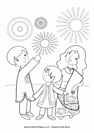 Diwali Fireworks Colouring Page