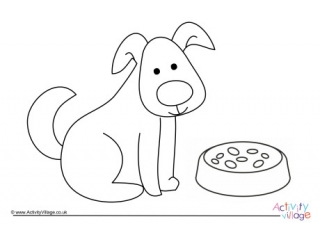 Dog and Bowl Colouring Page