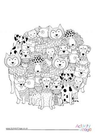 Dogs Circle Colouring Page