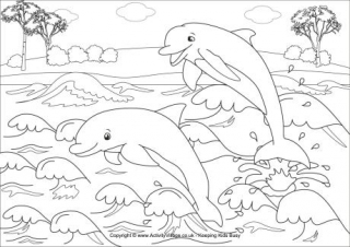 Dolphins Scene Colouring Page