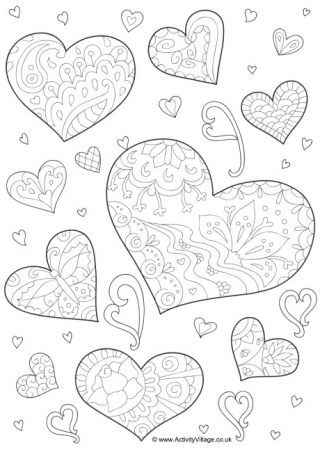 Doodle Hearts Colouring Page