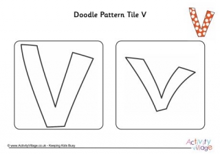 Doodle Pattern Tile Alphabet V