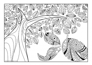Doodly Autumn Tree Colouring Page