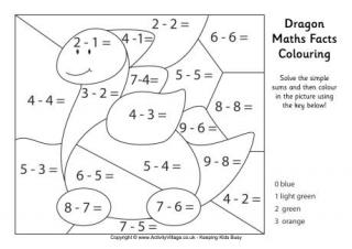 Dragon Maths Facts Colouring Page