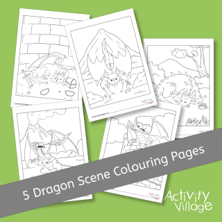 Dragon Scene Colouring Pages