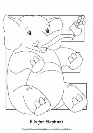E is for Elephant Colouring Page